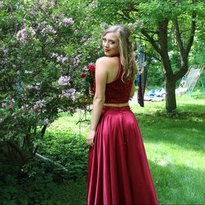 Red/Maroon Two Piece Prom Dress